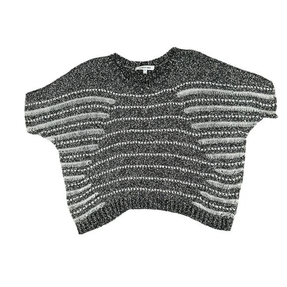 Elizabeth and James Black & White Knit Boxy Short Dolman Sleeve Pullover Sweater - Picture 7 of 10